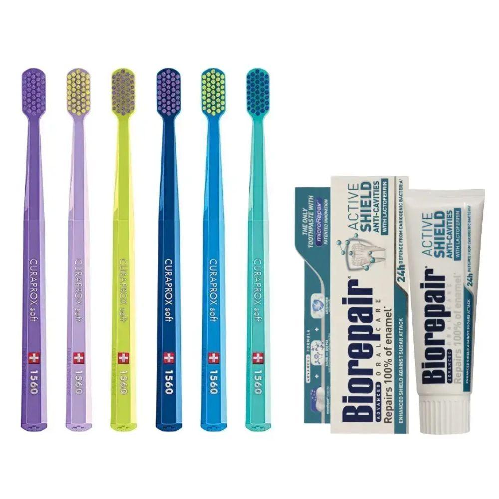 Зубна щітка Curaprox CS 1560 Soft для чутливих ясен і пародонтозу + паста Biorepair Active Shield від карієсу