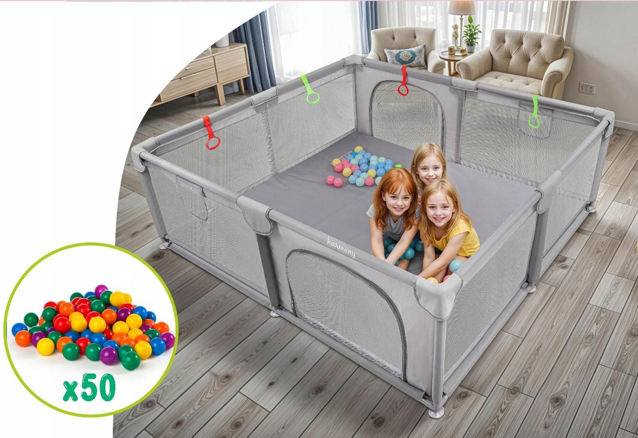 Дитячий манеж 150x180 см з ручками та 50 м'ячами Harmony