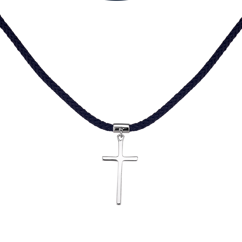 Кольє срібне Квітка з п'яти пелюсток сердечок на чорному текстильному жгуті, фото 1