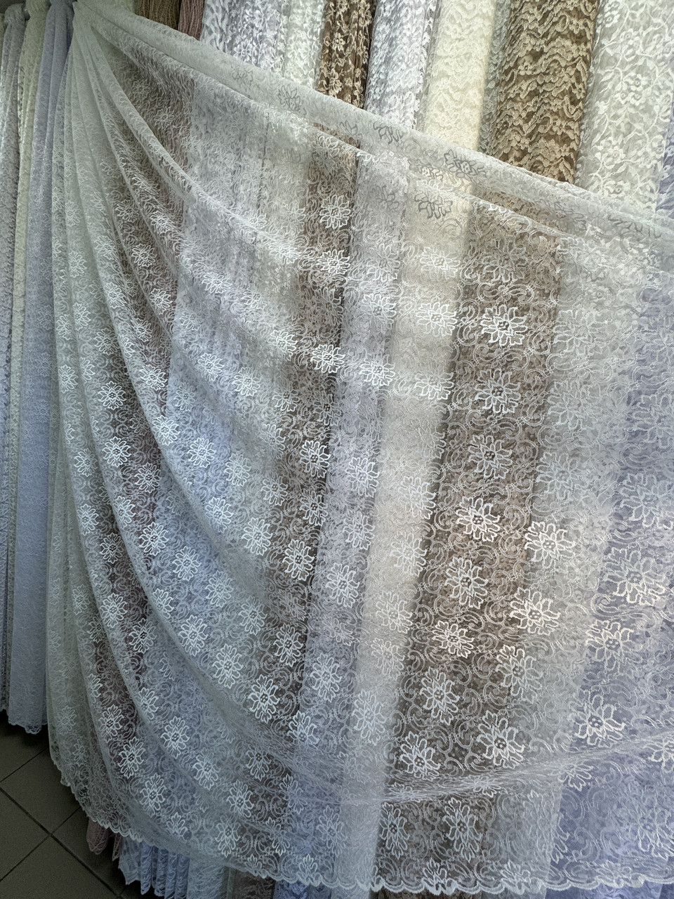 Тюль гепюр сітка No1013 молочний оптом