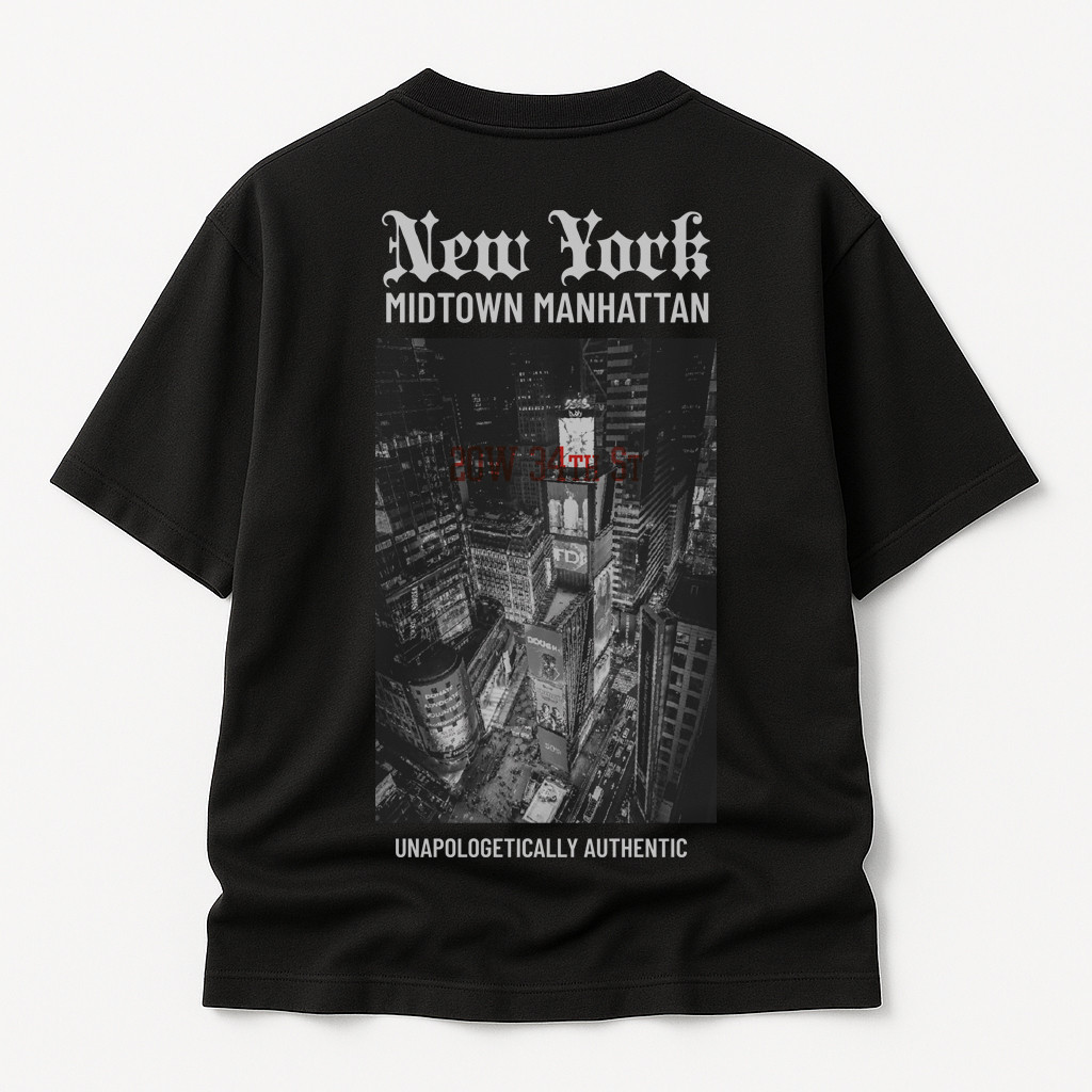 Чоловіча футболка оверсайз з принтом New York Midtown чорна, streetwear, унісекс, y2k, фото 1