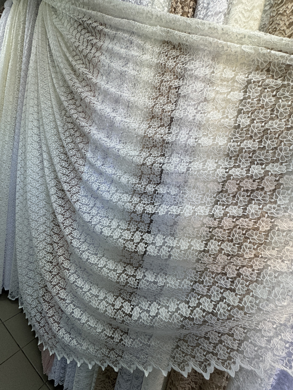 Тюль гепюр сітка No1007 молочний оптом