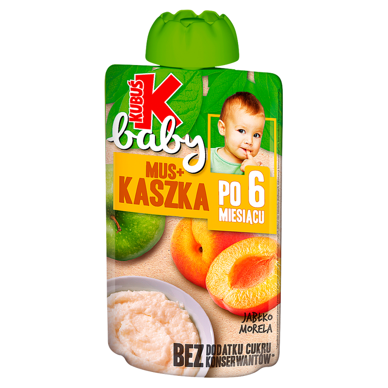 Фруктова каша Kubuś Baby Mus+Кашка "Яблуко-Абрикоc" зі злаками з 6 міс, 100 г, фото 1