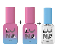 Набор для покрытия ногтей: LUNAMoon Rubber base, Top Non Wipe, Acid Primer (13 мл.)