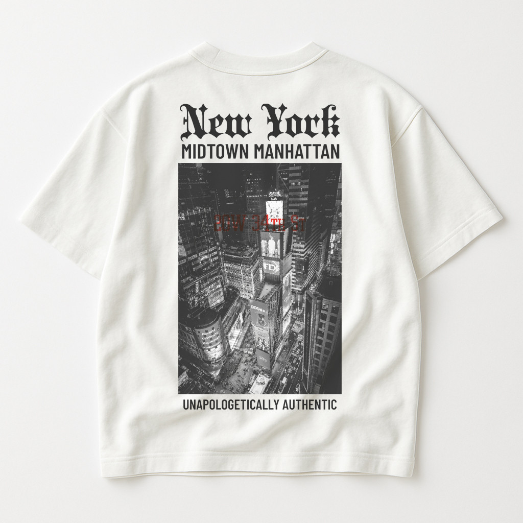 Чоловіча футболка оверсайз з принтом New York Midtown біла, streetwear, унісекс, y2k, фото 1