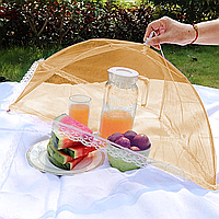 Сетка зонтик для защиты пищи от мух и ос, 43x43см (Москитная крышка для еды от насекомых) Оранжевый