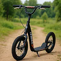 Дитячий двоколісний самокат iTrike SR2-045-1-B з ручним гальмом і великими колесами 14 дюймів, чорний, сталь