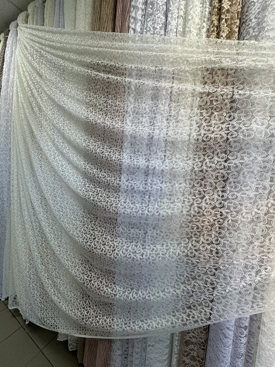 Тюль гепюр сітка No1020 молочний оптом