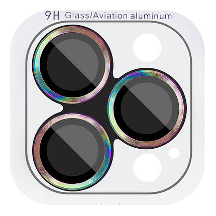 Захисне скло Metal Classic на камеру (у упак.) для Apple iPhone 16 Pro (6.3") / 16 Pro Max (6.9") Бузковий / Rainbow, фото 1
