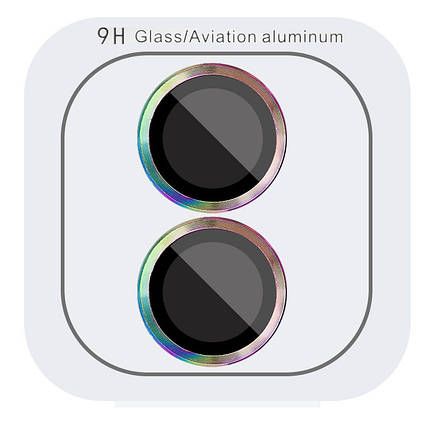 Захисне скло Metal Classic на камеру (у упак.) для Apple iPhone 16 (6.1") / 16 Plus (6.7") Бузковий / Rainbow, фото 1