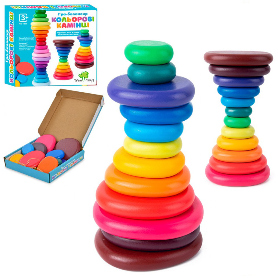 Дерев'яна іграшка Балансир MD 1935 кільця-камені, 12 штук, фото 1