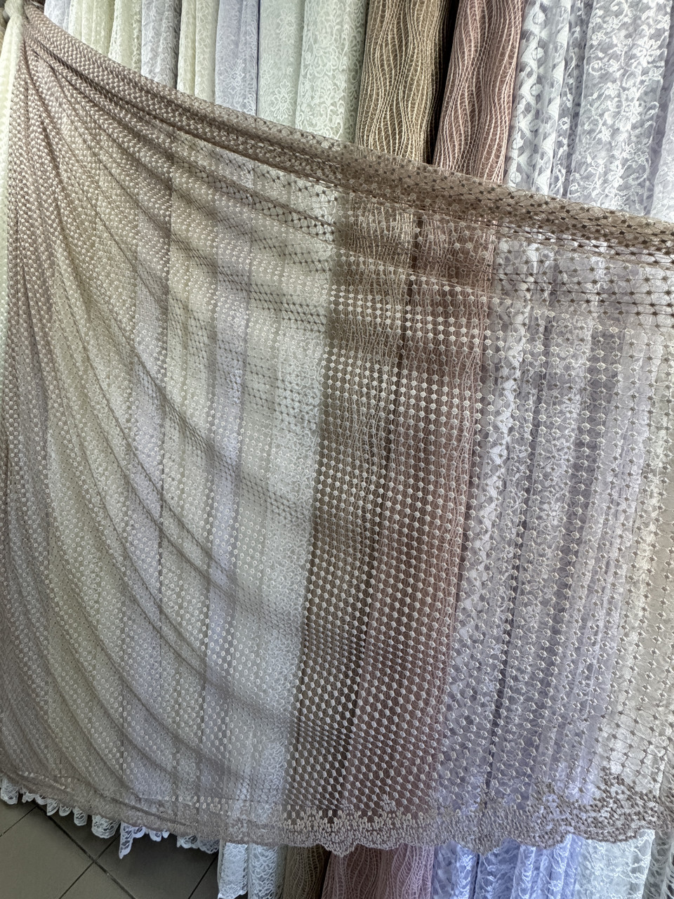Тюль гепюр сітка No1011 коричневий