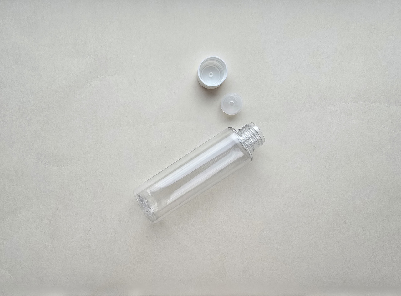 100мл/24мм Циліндр прозорий ПЕТ флакон з кришкою білою + вставкою 24/410, пластиковий, пластмасовий