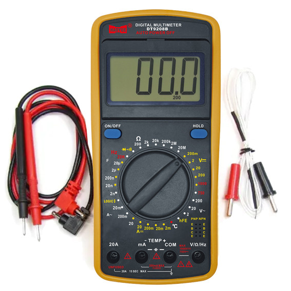 Мультиметр HAOYUE DT9208B (26 функцій, тестер діодів і транзисторів, щупи, термопара, підсвітка)