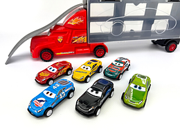 Ігровий набір машинок "Тачки" 558-4 / 3788-2 вантажівка з гаражем та 6 машинок