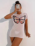 Пляжна подовжена футболка з сітки з метеликом, фото 3