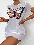 Пляжна подовжена футболка з сітки з метеликом, фото 2