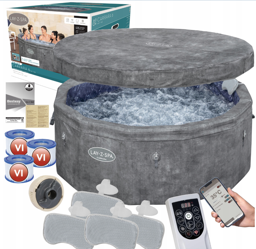 СПА басейн джакузі Bestway 6001V Carrara 170х65 см Lay-Z-Spa AirJet, Wi-fi, 6 місць, 1325 л/г, фото 1
