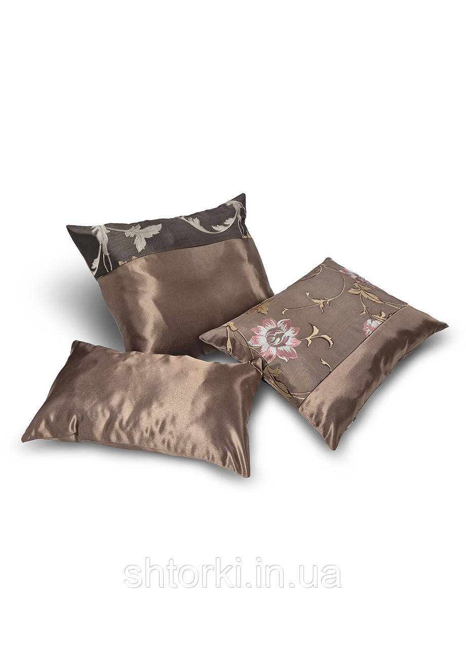 Комплект декоративних подушок Firanka Flowers  44х34см 1шт, 42х37см 1шт, 40х23см 1шт, шоколадний (п_0795)