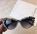 Жіночі сонцезахисні окуляри "Котяче око" зі стразами, чорні, фото 2