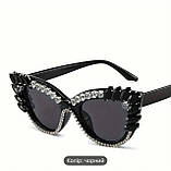 Жіночі сонцезахисні окуляри "Котяче око" зі стразами, чорні, фото 3