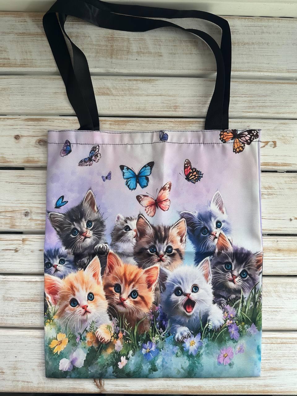 Велика сумка-шопер з дизайном милих кошенят, 38/33,5 см, фото 1