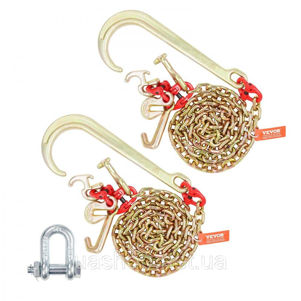 Vevor 310237 2шт 8ммx1,8м G80 буксирний ланцюг J/T/R крюк ланцюг транспортний ланцюг 2448кг, фото 1