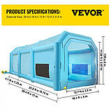 Vevor 310443 Paint Booth DIY Фарба спрей Фарба Захисний Намет 10,75x3,9x3,47 м Синій, фото 7