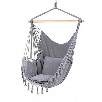 Підвісне крісло бразильський гамак BOHO 100см + 2 шт подушки Light Grey