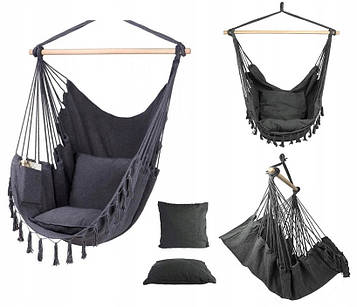 Підвісне крісло бразильський гамак BOHO 100см + 2 шт подушки Dark Grey