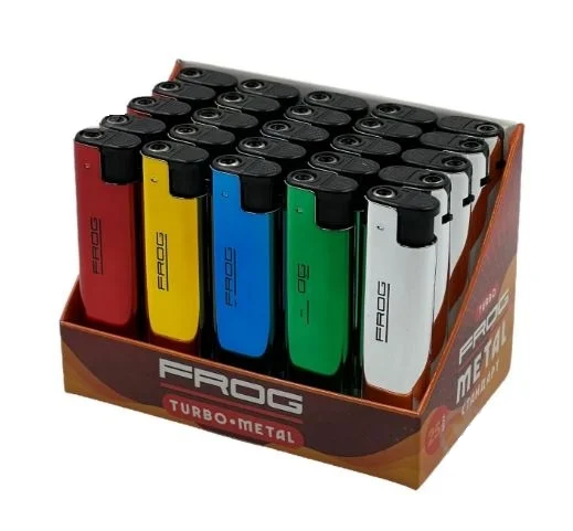 Запальничка FROG TURBO METAL різнокольорова (25шт/уп), фото 1