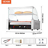 Прилад для приготування хот-догів VEVOR Hot Dog Grill Hot Dog Rolls Grill Нержавіюча сталь 11 рулетів 2,2 кВт, фото 7