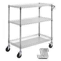 Vevor 312502 Візок для кухні, 3-рівневий лабораторний візок вантажопідйомністю 300 кг, хромований сервірувальний візок, візок для