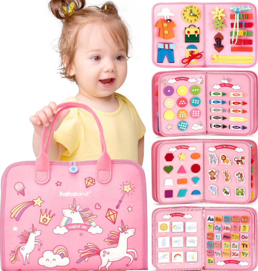 Логічна папка для дівчинки дитяча розвивальна сумка бізіборд фетрова іграшка цифри букви тварини застібки, фото 1