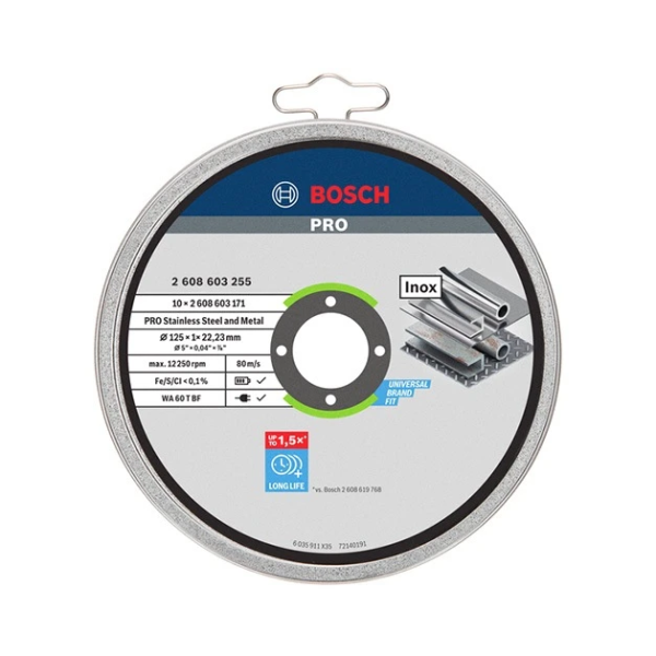 Круг відрізний по металу Bosch WA60 Standard for Inox (125х1х22.23 мм, набір з 10 шт. у металевій коробці) (2608603255), фото 1
