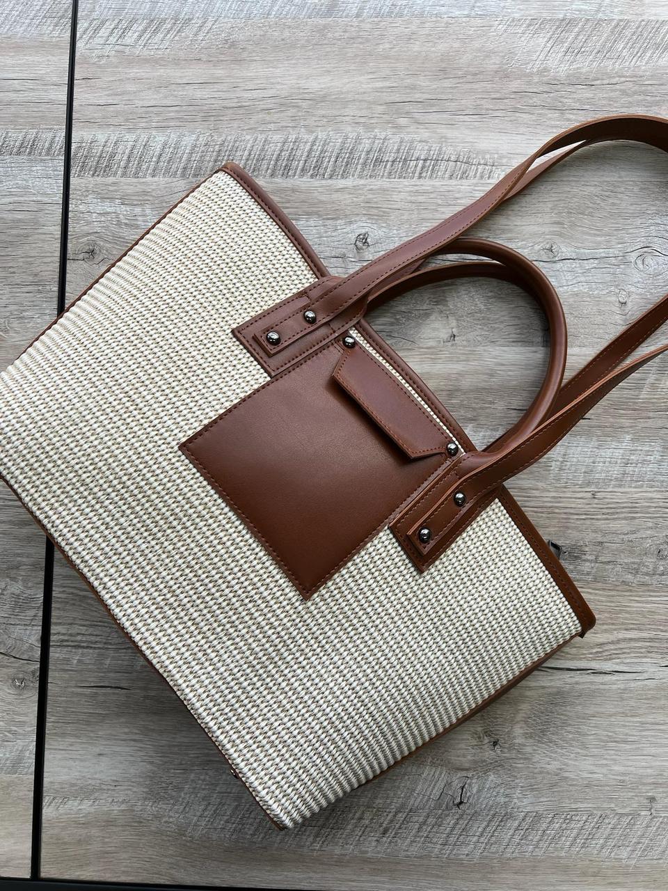 Жіноча сумка шопер плетена 26*33 см на блискавці зі штучної шкіри Nata Рудий, фото 1