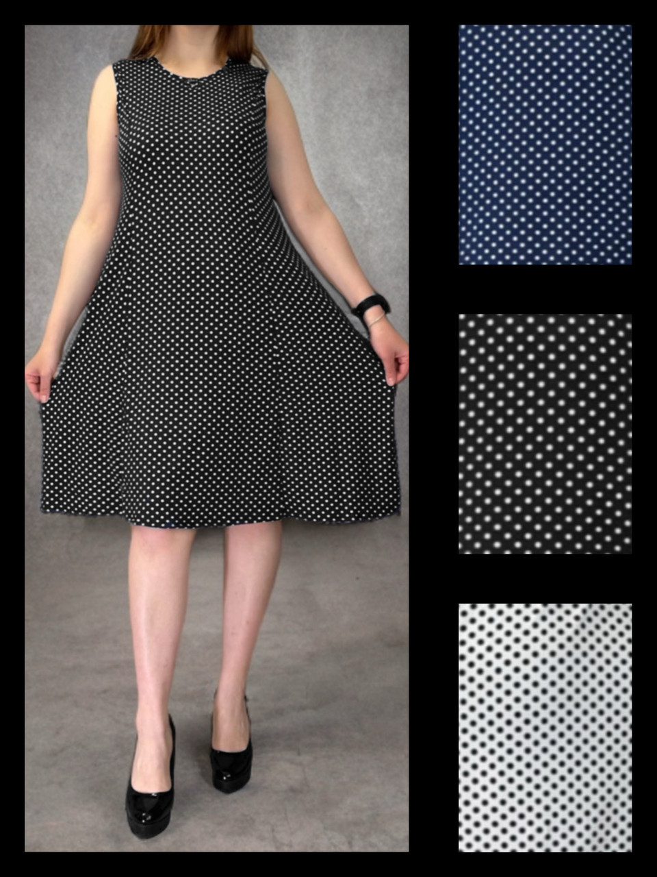 Плаття жіноче літнє нижче коліна Сарафан у горошок Tovta (Угорщина) у великих розмірах L-4XL