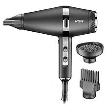 Фен для волосся VGR V-451, професійний з трьома насадками, чорний