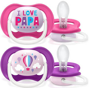 Пустушка Avent Ultra Air 6-18міс, ортодонтична, 2шт, I love для дівчат