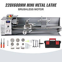 Міні токарний верстат VEVOR 220x600мм токарний верстат по металу 750Вт міні токарний верстат для металообробки