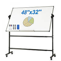 VEVOR Рухома дошка, 48 x 32 дюйми Двостороння магнітна мобільна дошка, що обертається на 360°, регульована по