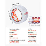 Стрічка пакувальна VEVOR 18x 47,8 мм x 59,436 м Скотч для посилок прозорий 0,068 мм 321689, фото 7