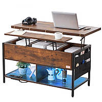 Журнальний столик VEVOR Стіл для вітальні 1 м, підйомний USB, коричневий двосторонній столик 311760