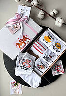 Набір стильних жіночих шкарпеток з малюнками в подарунковій коробці 6 пар, Креативний подарунок для дівчини
