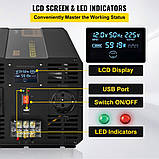 Перетворювач напруги VEVOR Модифікований інвертор синусоїдальної хвилі 6 кВт DC12V до AC230V LCD 305223, фото 4