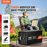 Синусоїдальний інвертор VEVOR 5000 Вт постійного струму 12 В на змінний струм 230 В Інвертор з 2 розетками, фото 2