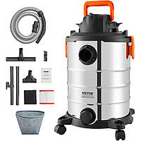 Пилосос для сухого та вологого прибирання VEVOR промисловий пилосос 30L 6HP 1200W срібний 328496