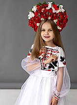 Детское белое платье с пышной фатиновой юбкой и красно черной вышивкой для девочки 116-152, фото 3