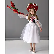 Детское белое платье с пышной фатиновой юбкой и красно черной вышивкой для девочки 116-152, фото 5