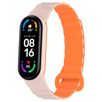 Ремінець Dual-color Magnetic для Xiaomi Mi Band 7/6/5/4/3 Light Pink / Orange, фото 1